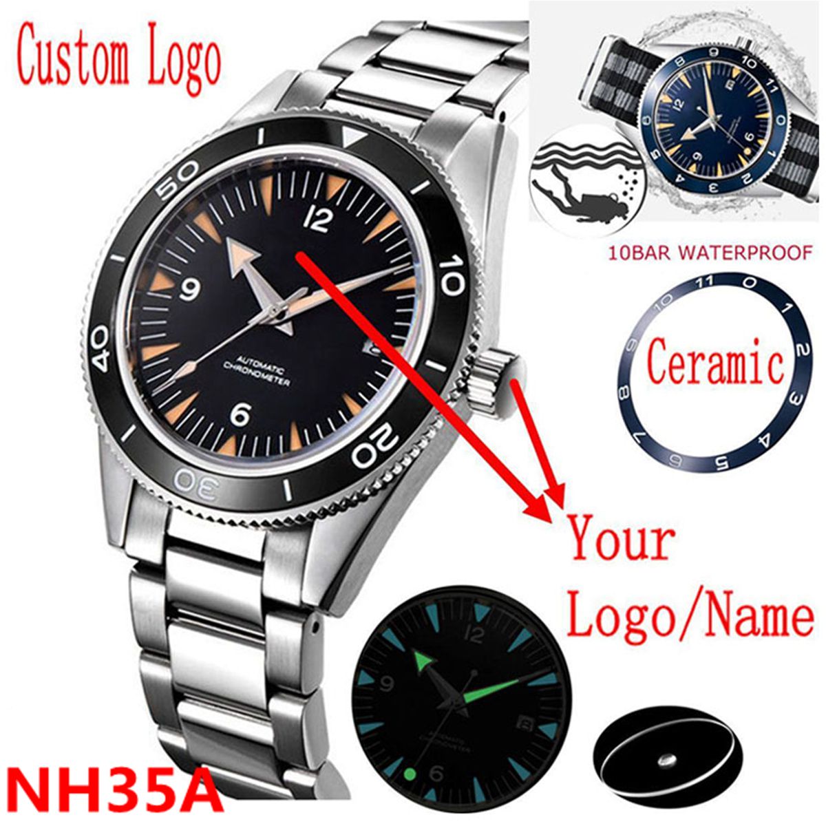 Seiko Watch Prospex - Logotipo personalizado nh35 movimento relógio 10